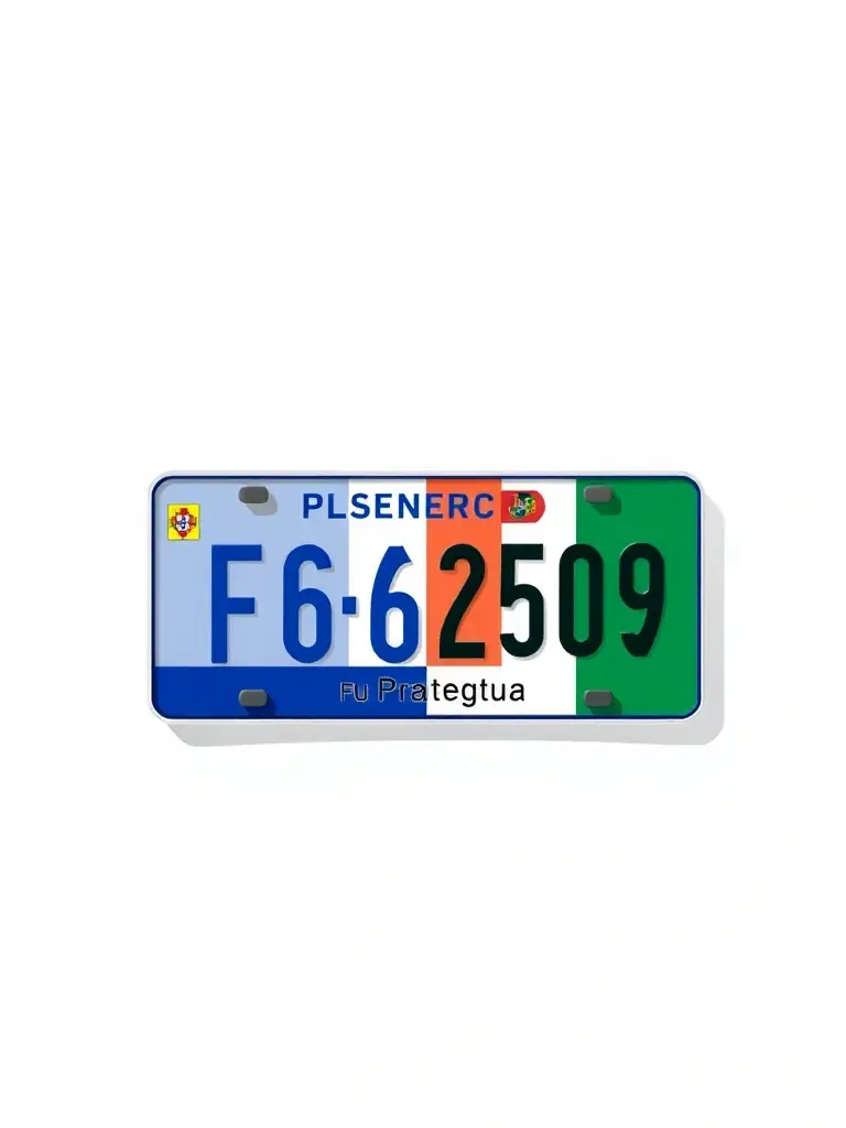 Two license plates, one French and one Portuguese, merging into each other, symbolizing a smooth transition.